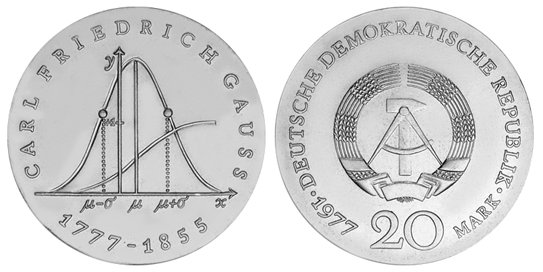 ГДР, 20 марок 1977 год, Карл Фридрих Гаусс