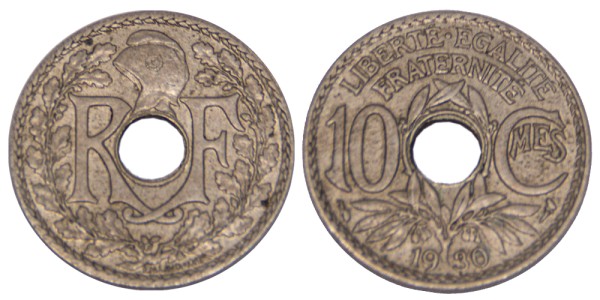 Франция, 10 сантимов 1930 год