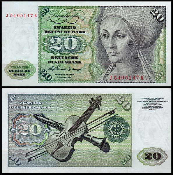 ФРГ 20 марок 1960 (UNC Pick 20)