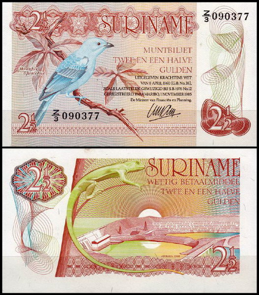Суринам 2 1/2 гульдена 1985 (UNC Pick 119)