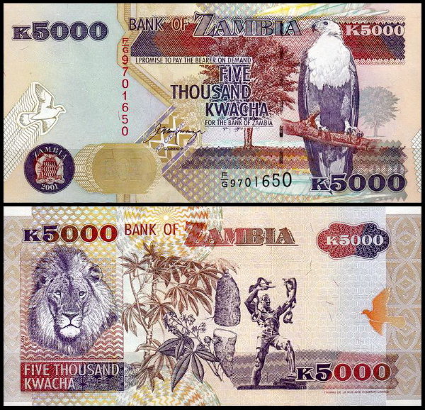 Замбия 5000 квача 1992-2001 (UNC Pick 41)