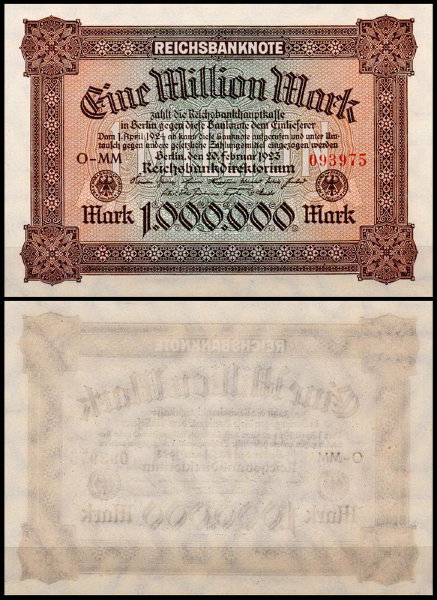 Германия 1.000.000 марок 1923 UNC P.86 Вариант 1
