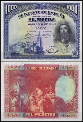 Испания 1000 песет 1928 (UNC Pick 78)