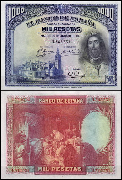 Испания 1000 песет 1928 (UNC Pick 78)
