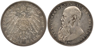 Саксен-Майнинген 2 марки 1902 D, Георг II, герцог Саксен-Мейнингена (1866-1914)