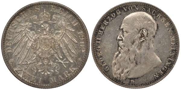 Саксен-Майнинген 2 марки 1902 D, Георг II, герцог Саксен-Мейнингена (1866-1914)