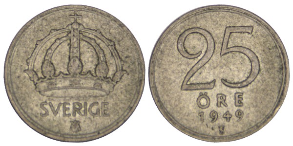 Швеция, 25 эре 1949 год