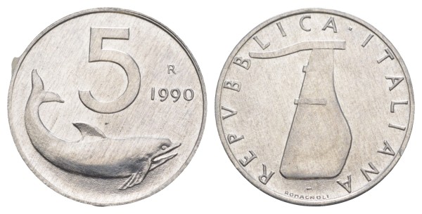 Италия, 5 лир 1990 год