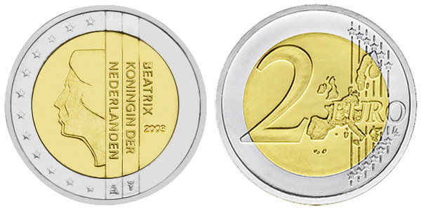 Нидерланды, 2 евро 2003 (UNC, биметалл)