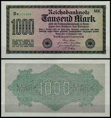 Германия 1000 марок 1922 UNC P.76 Вариант 8