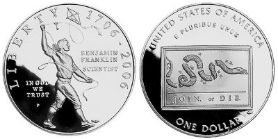США, 1 доллар 2006 год, Юность Бенджамина Франклина, ПРУФ