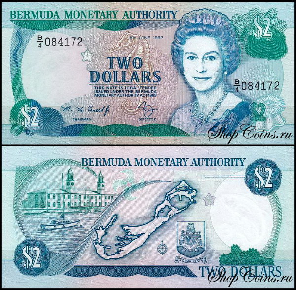 Бермудские острова 2 доллара 1997 (UNC Pick 40Ab)