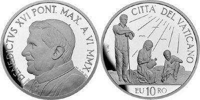 Ватикан, 10 евро 2010 год, 43-й Международный день мира, ПРУФ