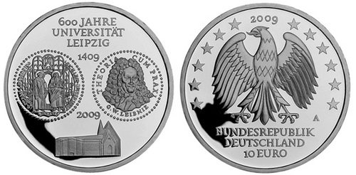 Германия, 10 евро 2009 600-летие Лейпцигского университета