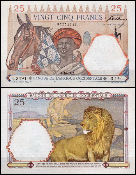 Французская Западная Африка 25 франков 1942 (UNC Pick 27)