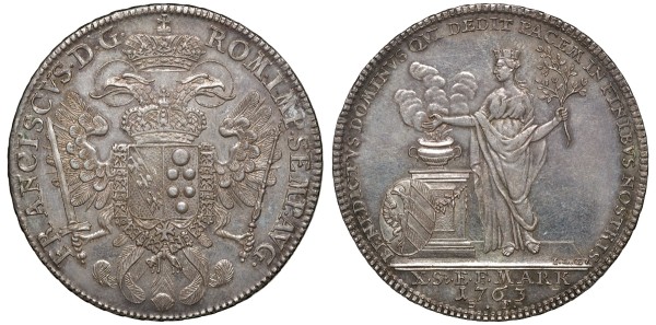 Нюрнберг 1 конвенцталер 1763 с титулом Франца I