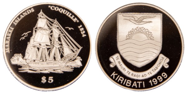 Кирибати, 5 долларов 1999 год, Кокиль