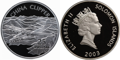 Соломоновы острова, 25 доллар 2003 год - Самолеты мира CHINA CLIPPER