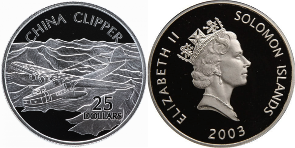 Соломоновы острова, 25 доллар 2003 год - Самолеты мира CHINA CLIPPER