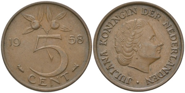 Нидерланды 5 центов 1958 год