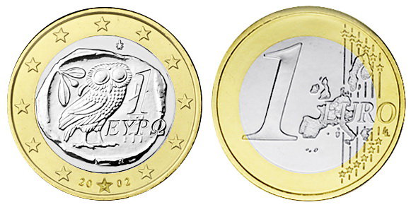 Греция, 1 евро 2002 (UNC, биметалл) Со знаком монетного двора