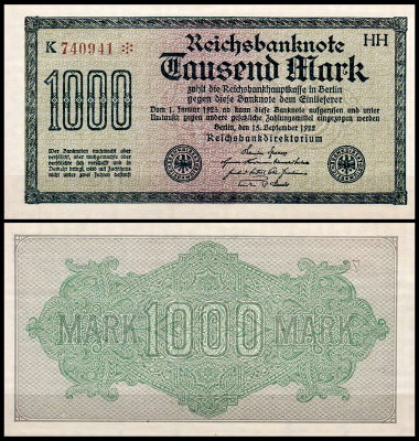 Германия 1000 марок 1922 UNC P.76 Вариант 5