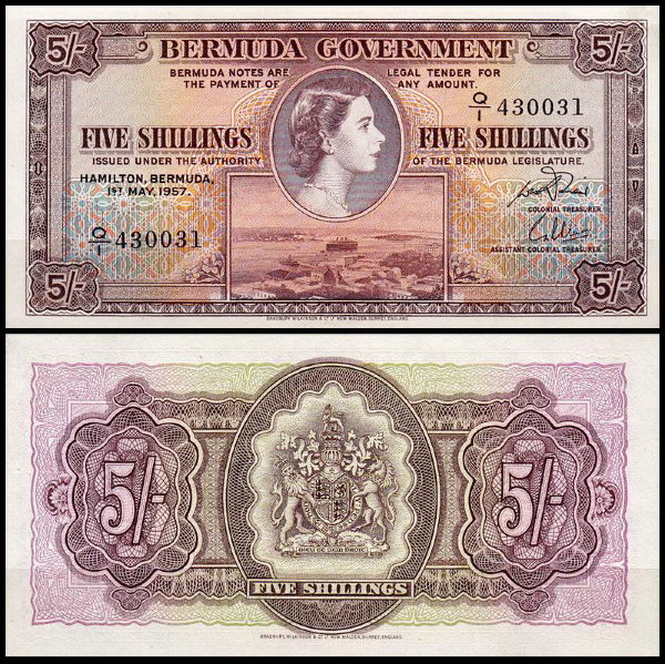 Бермудские острова 5 шиллингов 1957 (UNC Pick 18b)