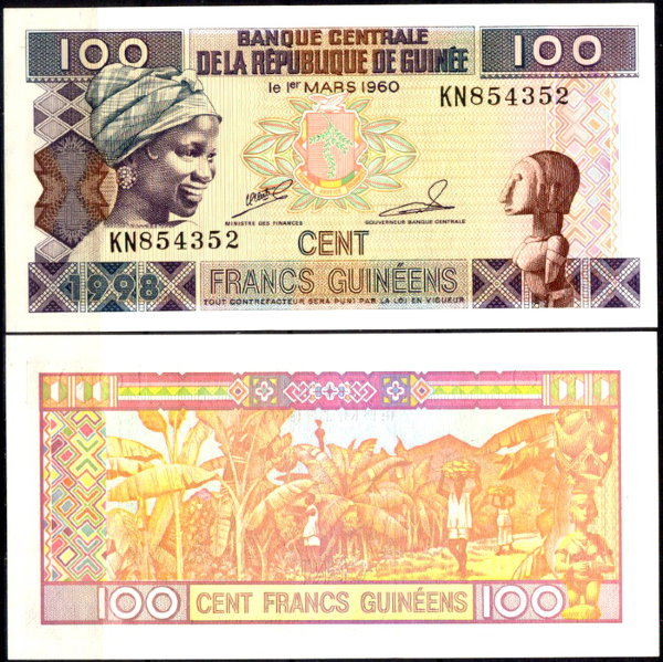 Гвинея 100 франков 1998 (UNC Pick 35a)