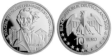 Германия, 10 евро 2003 J (PROOF) 200 лет со дня рождения Юстуса фон Либиха