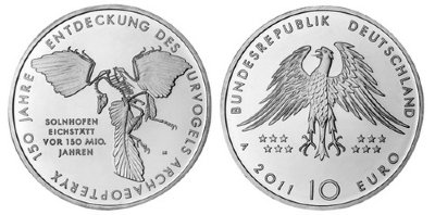 Германия, 10 евро 2011 A (UNC, никель) 150 лет со дня открытия Археоптерикса