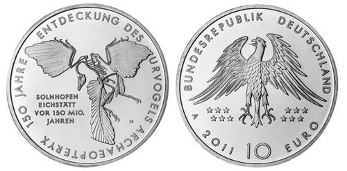 Германия, 10 евро 2011 A (UNC, никель) 150 лет со дня открытия Археоптерикса