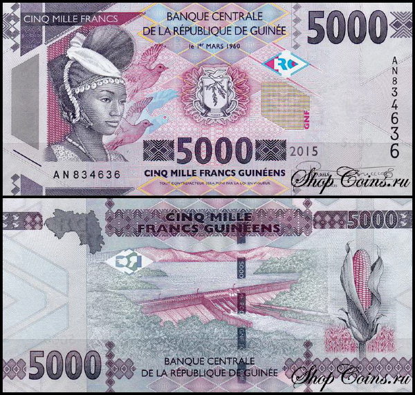 Гвинея 5000 франков 2015 (UNC Pick 49)