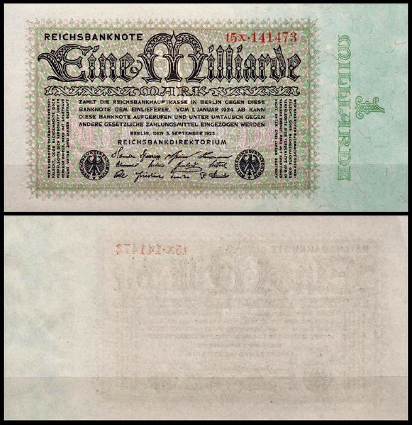 Германия 1.000.000.000 марок 1923 UNC P.114 Вариант 1