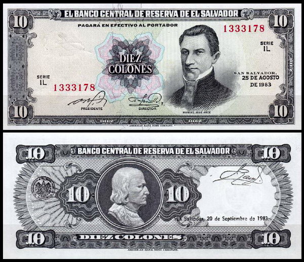 Сальвадор 10 колон 1983 (UNC Pick 135a)