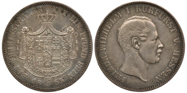 Гессен-Кассель 1 талер 1865 Фридрих Вильгельм I (1847-1866)