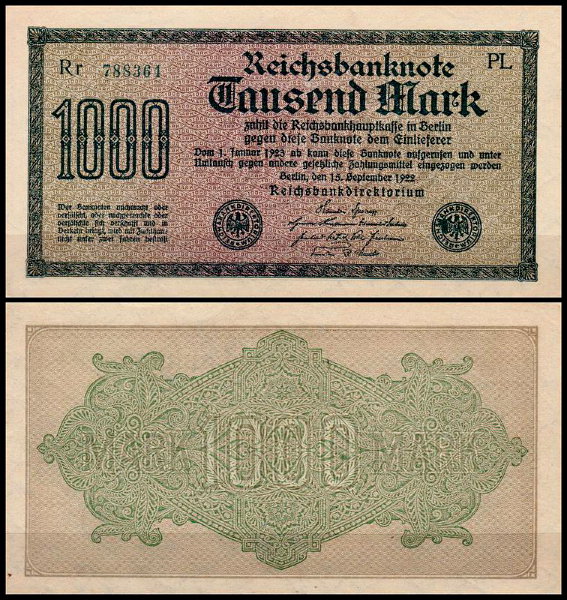 Германия 1000 марок 1922 UNC P.76 Вариант 3