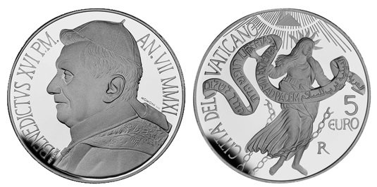 Ватикан, 5 евро 2011 год, 44-й Международный день мира, ПРУФ