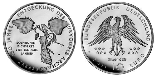 Германия, 10 евро 2011 150 лет со дня открытия Археоптерикса