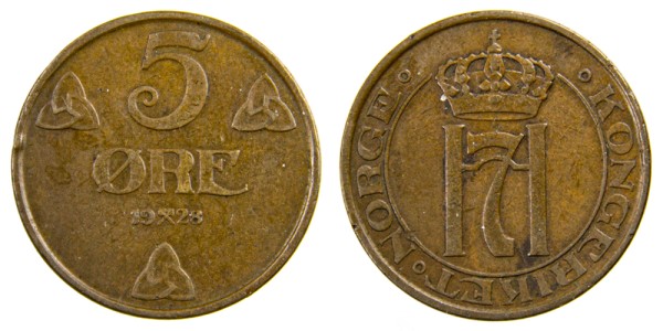 Норвегия 5 оре 1928 год 