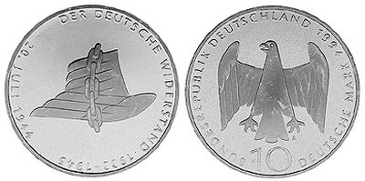 Германия, 10 марок 1994 год, 50 лет антигитлеровского заговора