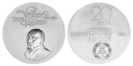 ГДР, 20 марок 1981 год, Генрих Фрайхерр фон Штейн