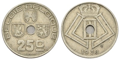 Бельгия, 25 сантимов 1938 год