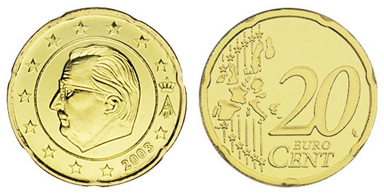 Бельгия, 20 центов 2003 (UNC, латунь)