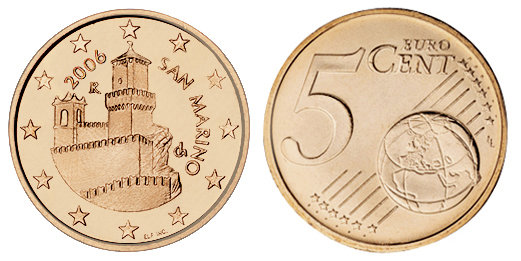 Сан Марино, 5 центов 2006 (UNC, медь)