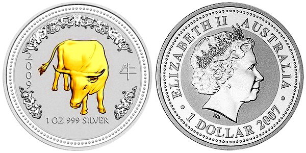 Австралия, 1 доллар 2007 (UNC, серебро) Восточный календарь, Год быка