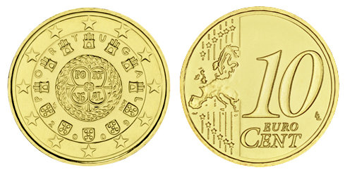 Португалия, 10 центов 2009 (UNC, латунь)