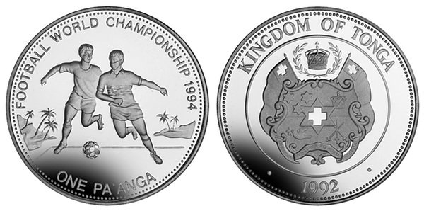 Тонга, 1 паанга 1992 (PROOF, серебро) Чемпионат мира по футболу в США