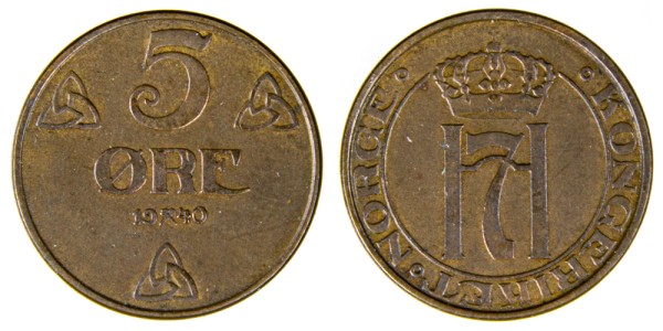 Норвегия 5 оре 1940 год 