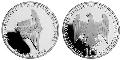 Германия, 10 марок 1994 год, 50 лет антигитлеровского заговора, ПРУФ