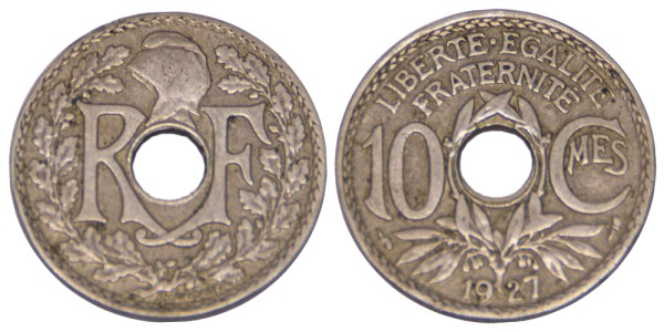 Франция, 10 сантимов 1927 год